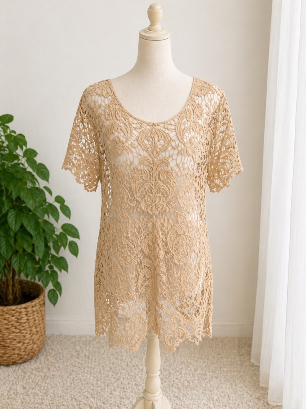 Cato Cream Crochet Lace Top